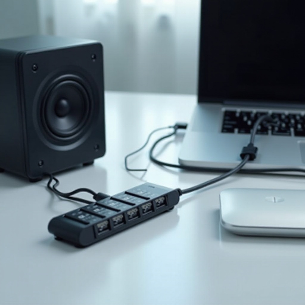 speakers connected to usb hub hum